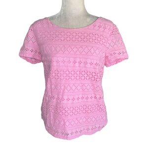 J. Crew Pink Eyelet Short Sleeve Top - 6